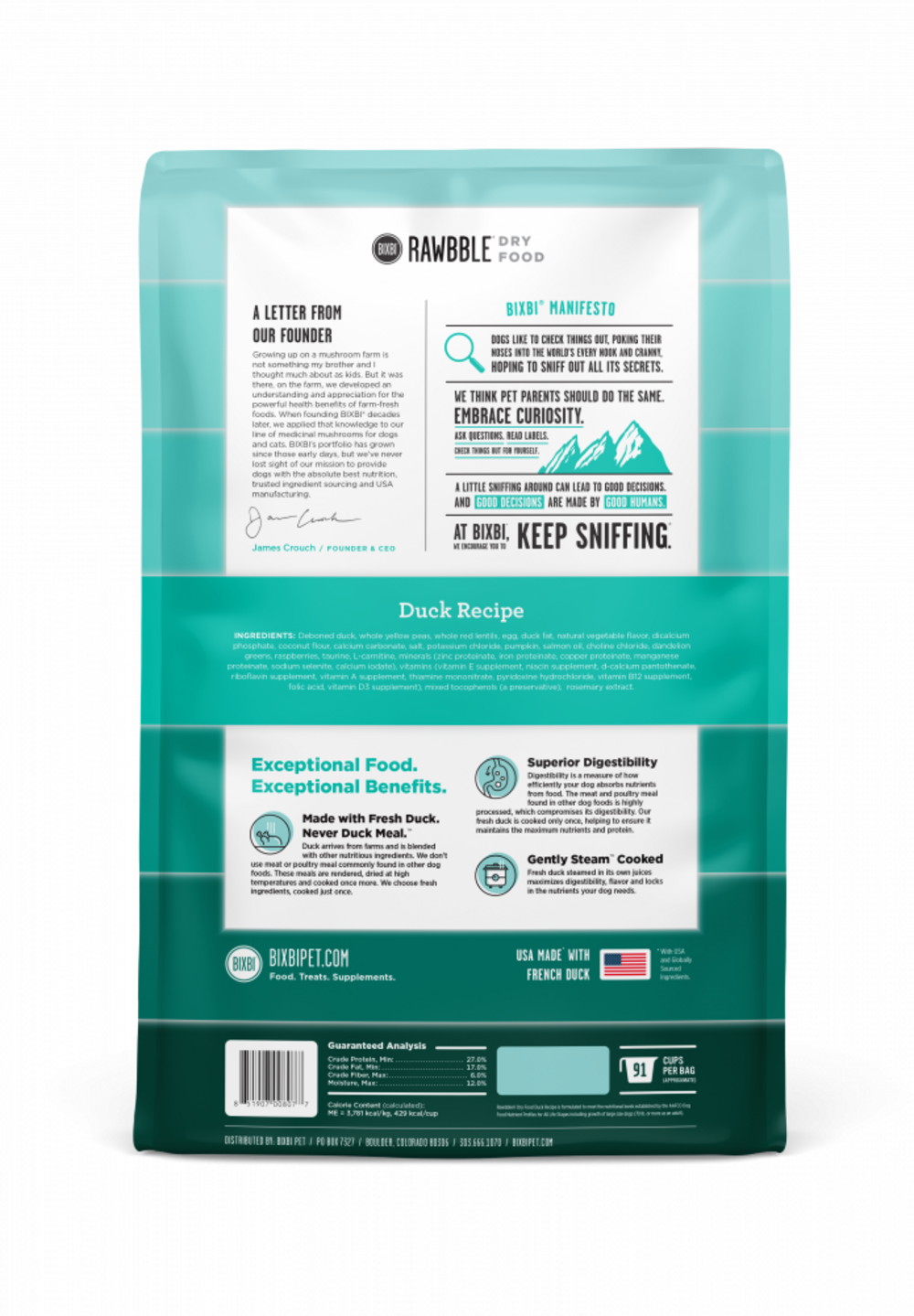 Bixbi Rawbble Kibble Grain Free Duck Dog Food