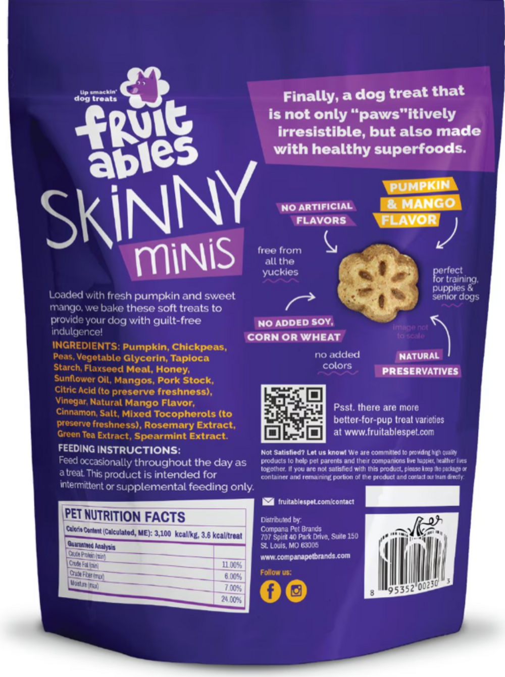 Fruitables Chewy Skinny Minis Pumpkin Mango Flavor Dog Treats