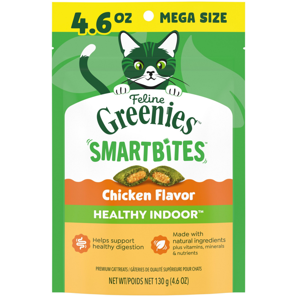 Greenies Feline SmartBites Healthy Indoor Natural Chicken Flavor Soft & Crunchy Adult Cat Treats