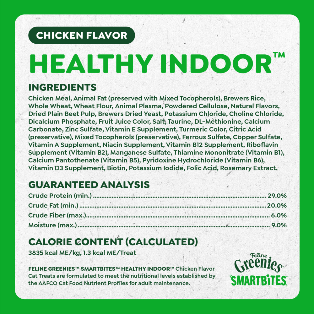 Greenies Feline SmartBites Healthy Indoor Natural Chicken Flavor Soft & Crunchy Adult Cat Treats