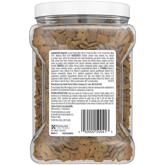 Purina Friskies Party Mix Crunch Original Chicken Liver and Turkey Cat Treats Canister