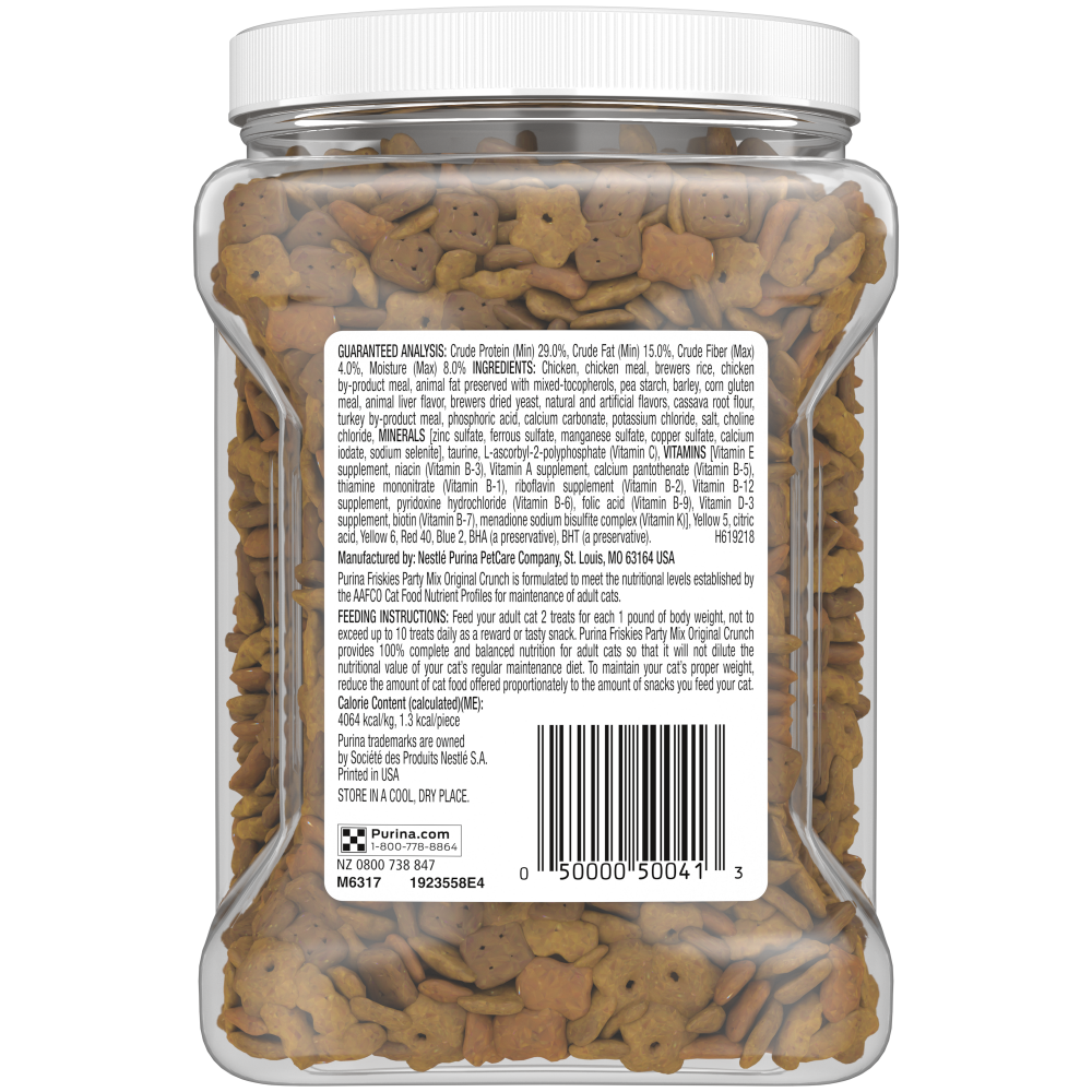 Friskies Party Mix Crunch Original Chicken Liver and Turkey Cat Treats Canister