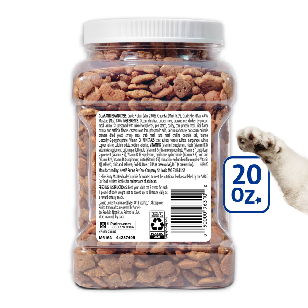 Friskies Party Mix Beachside Crunch Shrimp Crab and Tuna Cat Treats Canister
