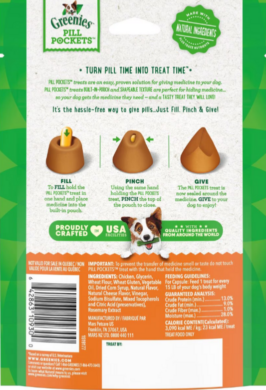 Greenies Pill Pockets Canine Cheese Flavor Dog Treats