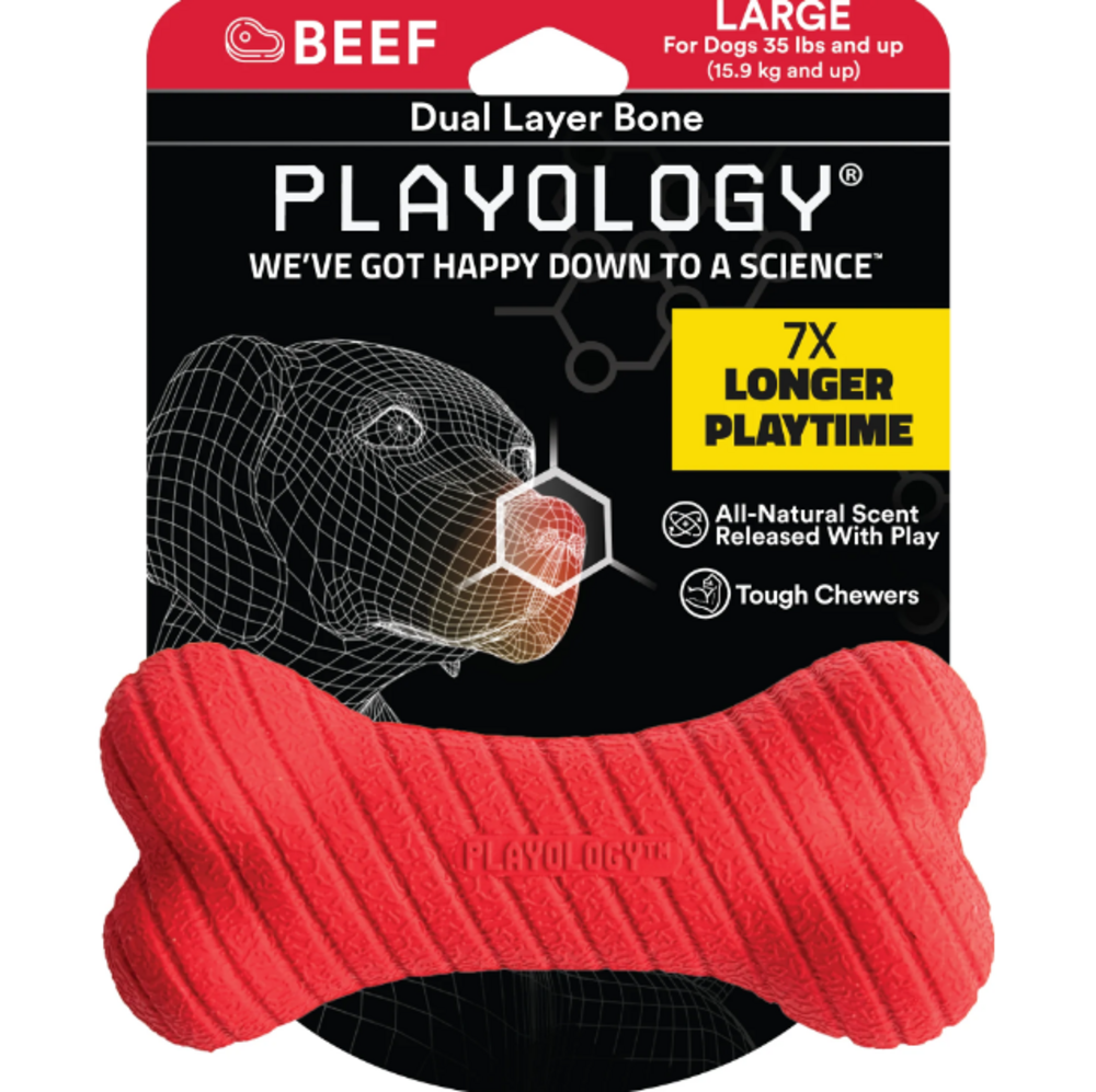 Playology Dual Layer Bone Beef Scented Dog Toy