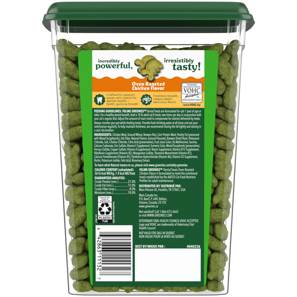 Feline Greenies Adult Dental Oven Roasted Chicken Flavor Cat Treats