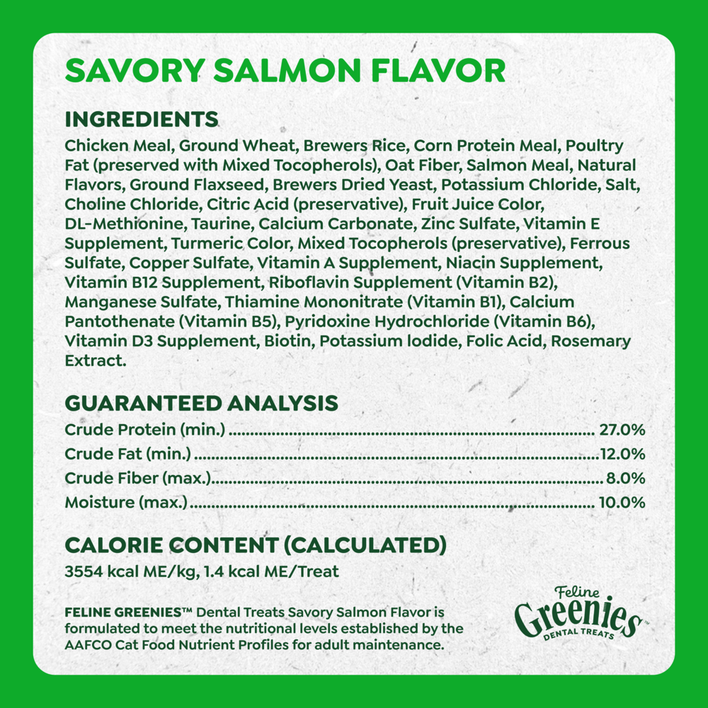 Feline Greenies Adult Dental Savory Salmon Flavor Cat Treats