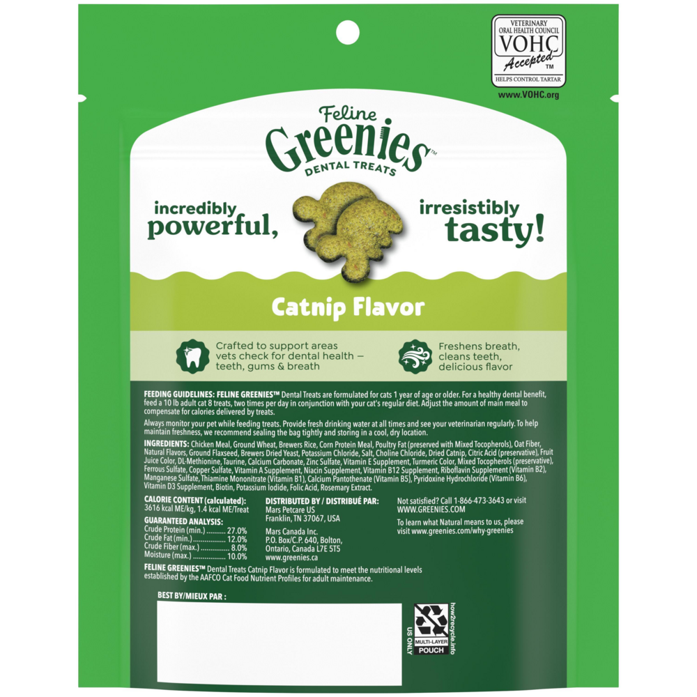 Feline Greenies Adult Natural Dental Care Catnip Flavor Cat Treats
