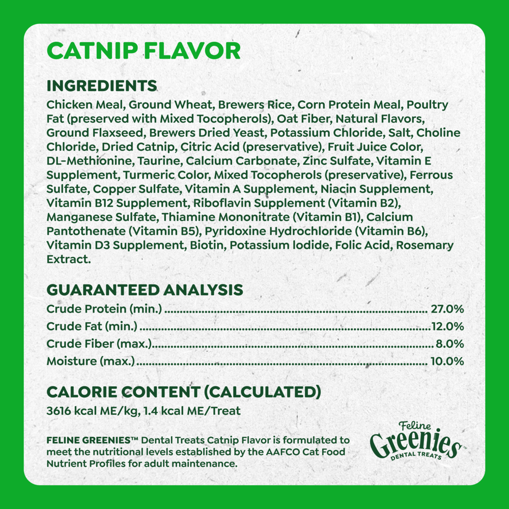Feline Greenies Adult Natural Dental Care Catnip Flavor Cat Treats