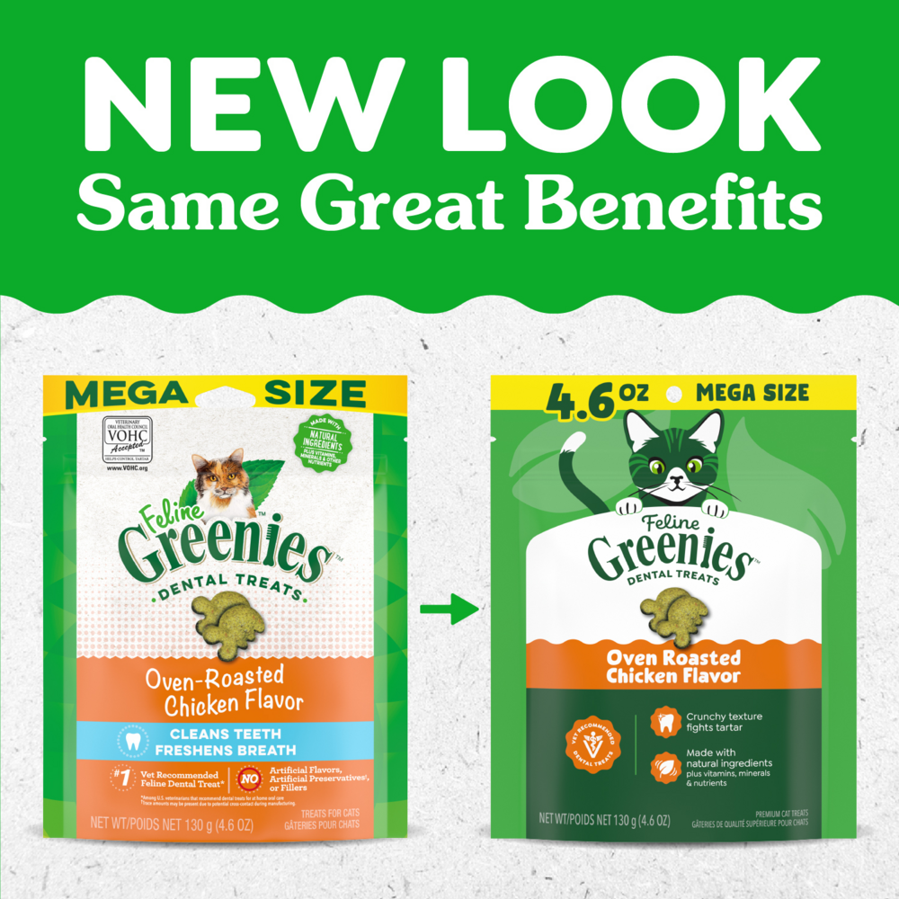 Feline Greenies Adult Natural Dental Care Oven Roasted Chicken Flavor Cat Treats