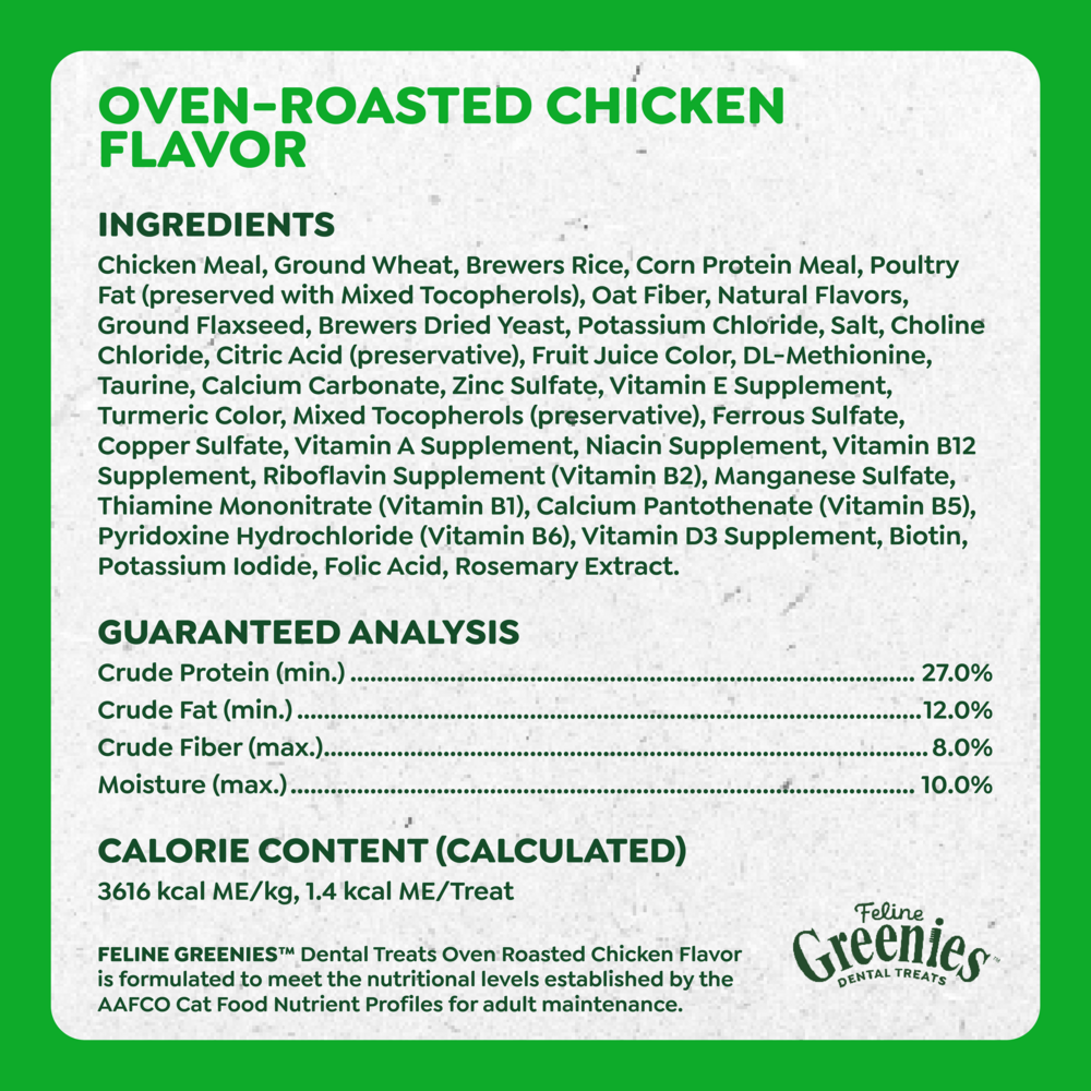 Feline Greenies Adult Natural Dental Care Oven Roasted Chicken Flavor Cat Treats