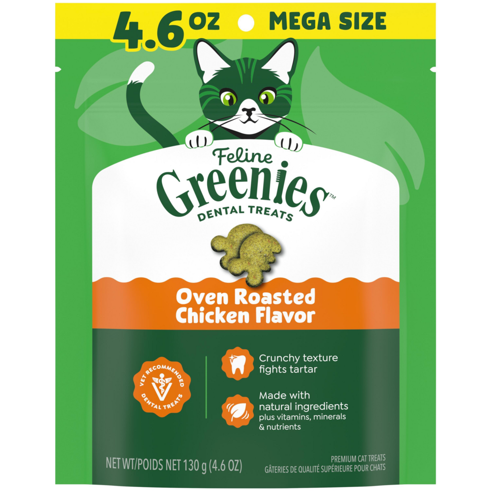 Feline Greenies Adult Natural Dental Care Oven Roasted Chicken Flavor Cat Treats
