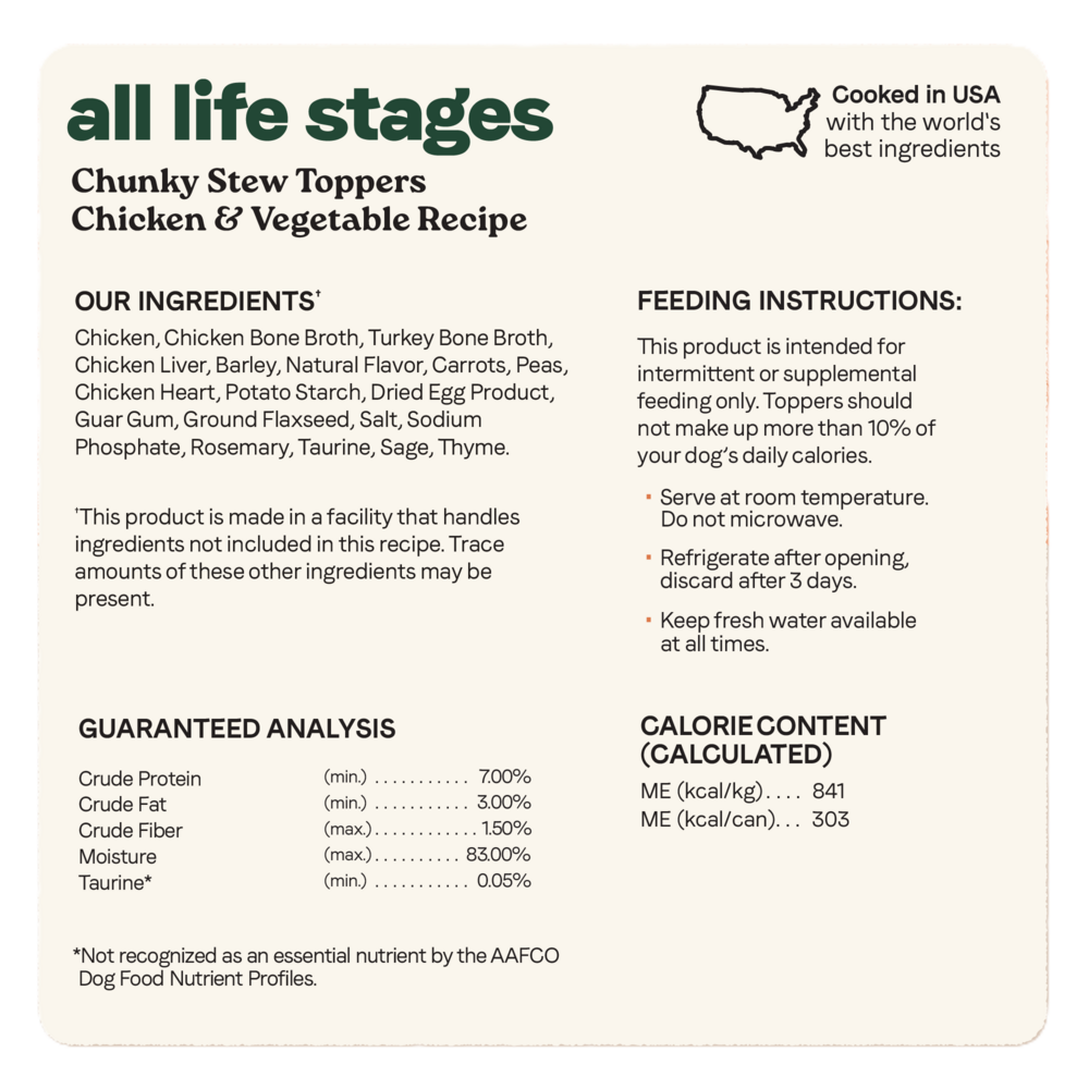 Canidae All Life Stages Wet Dog Food, Chunky Stew Toppers, Chicken & Vegetable Recipe, 12.7 oz.