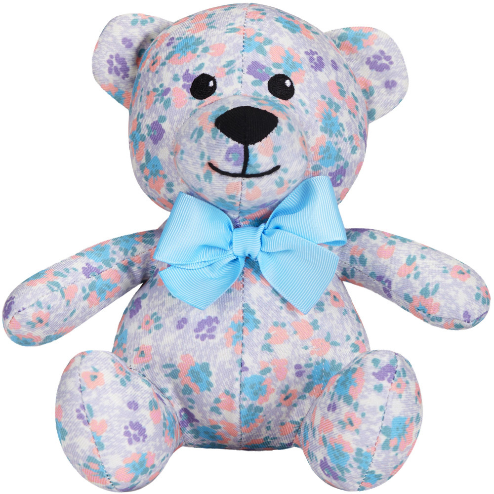 Blueberry Pet Lovely Floral Print Lavender Happy Bear Designer Squeak Plush Small Dog Toy