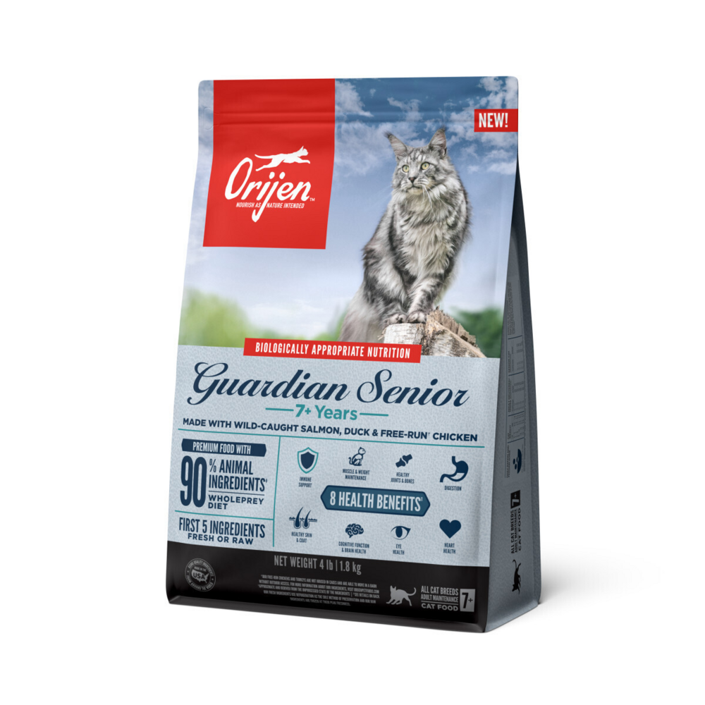 Orijen Dry Senior Cat Food Grain Free Premium High Protein Fresh & Raw Animal Ingredient Guardian Senior