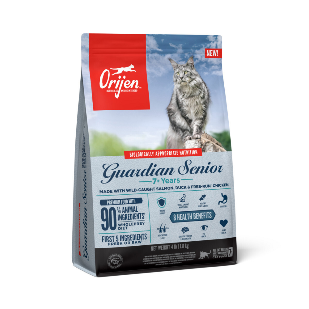 Orijen Dry Senior Cat Food Grain Free Premium High Protein Fresh & Raw Animal Ingredient Guardian Senior
