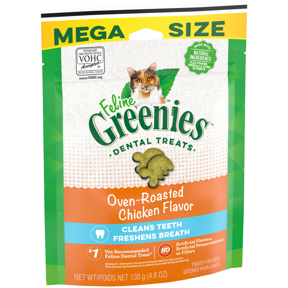 Feline Greenies Adult Natural Dental Care Oven Roasted Chicken Flavor Cat Treats