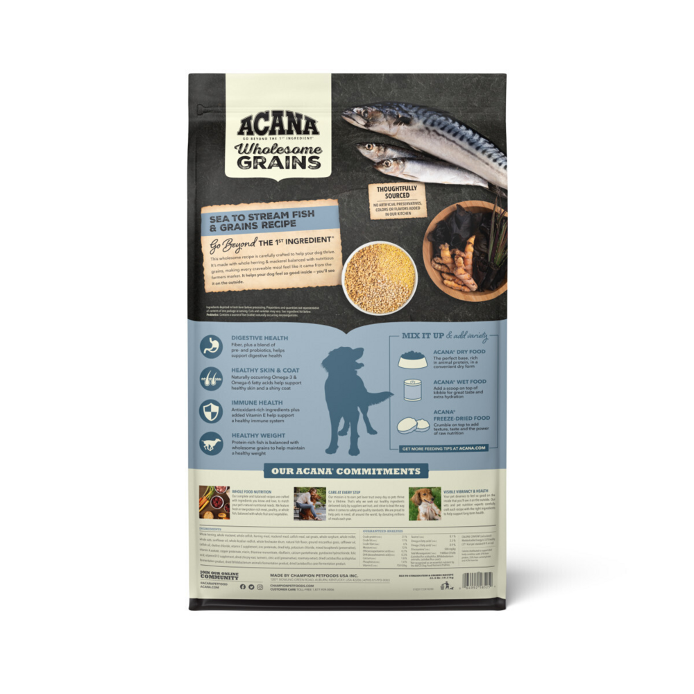 Acana Wholesome Grains Sea to Stream Fish & Grains Dry Dog Food Herring, Mackerel & Catfish