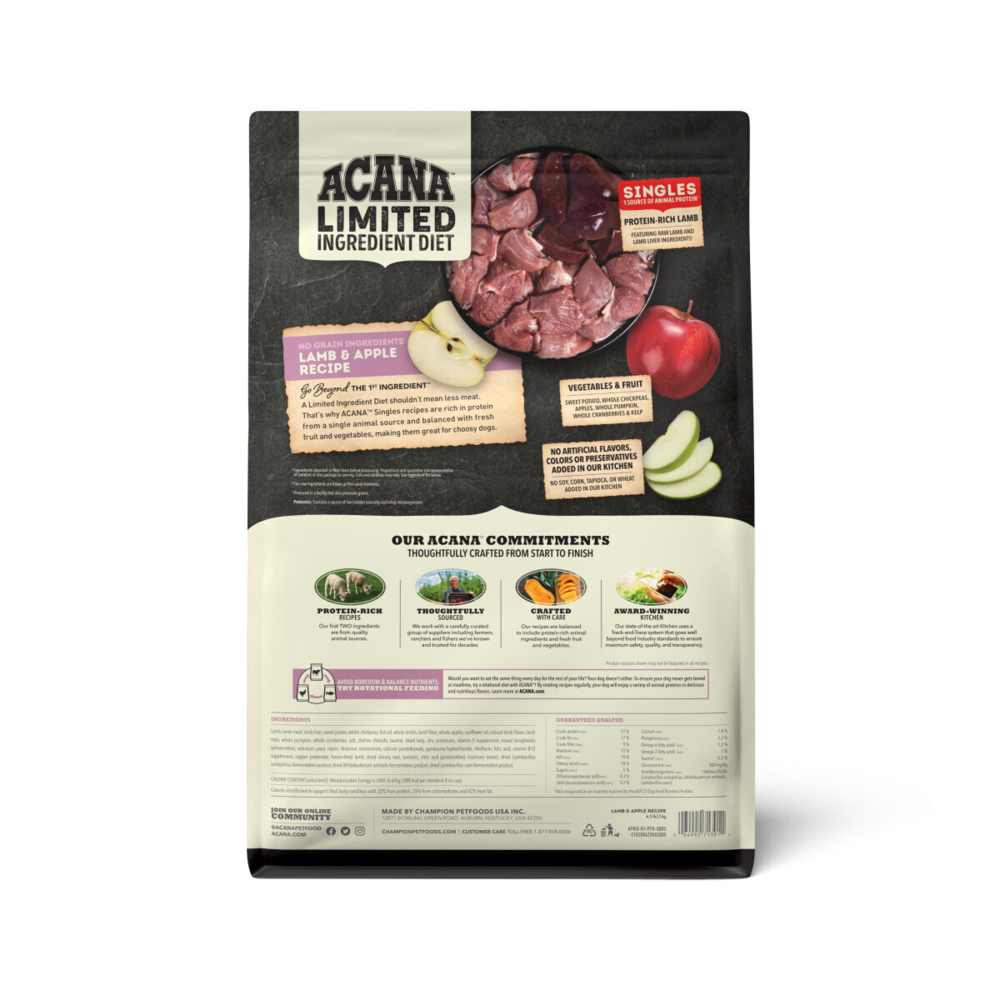 Acana Singles, Lamb & Apple Recipe, Limited Ingredient Diet Dry Dog Food