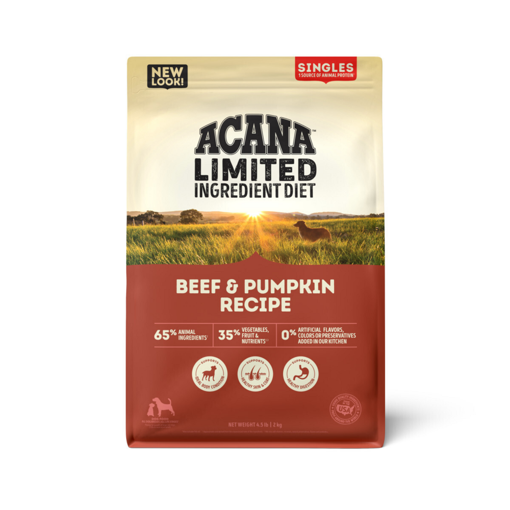 Acana Singles, Beef & Pumpkin Recipe, Limited Ingredient Diet Dry Dog Food