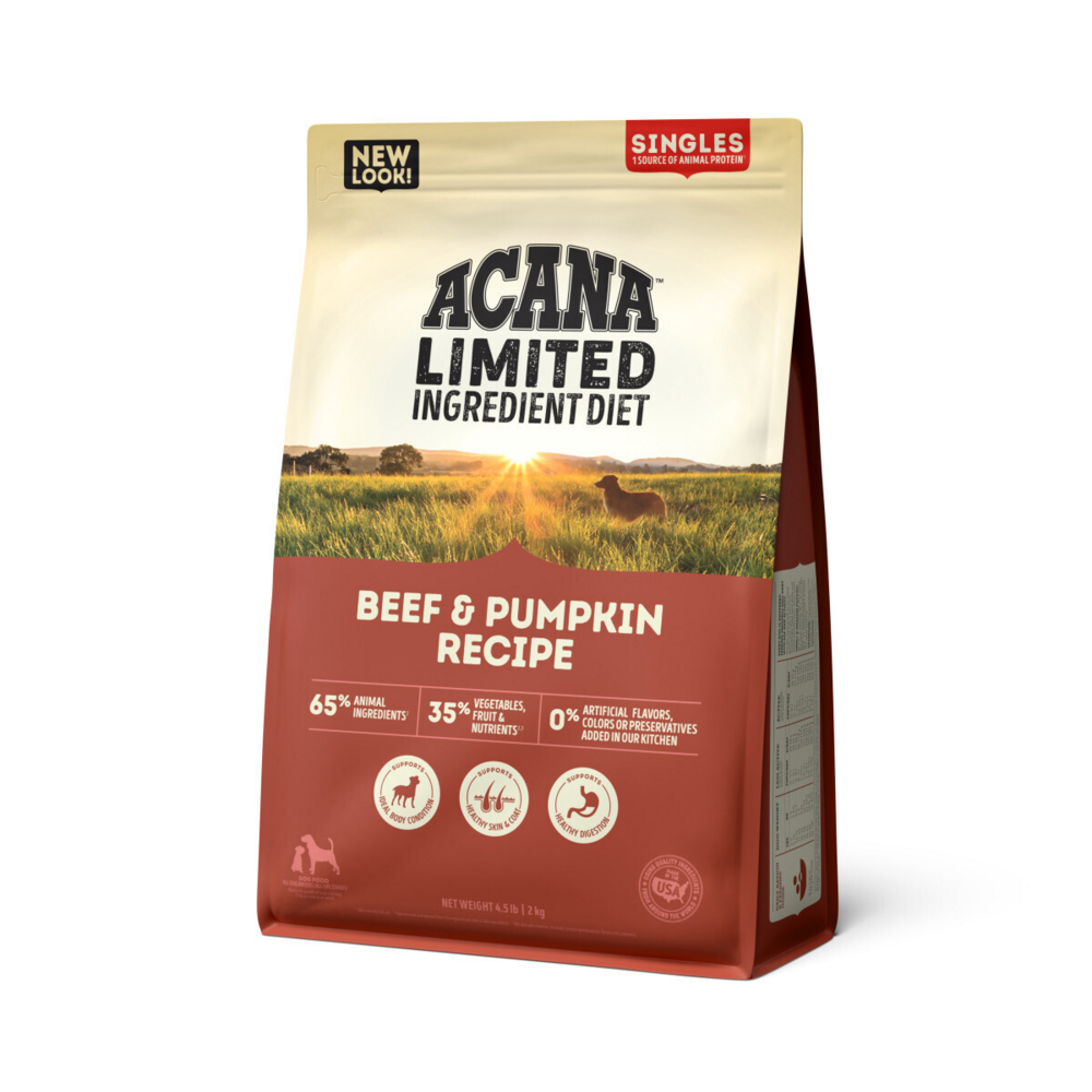Acana Singles, Beef & Pumpkin Recipe, Limited Ingredient Diet Dry Dog Food