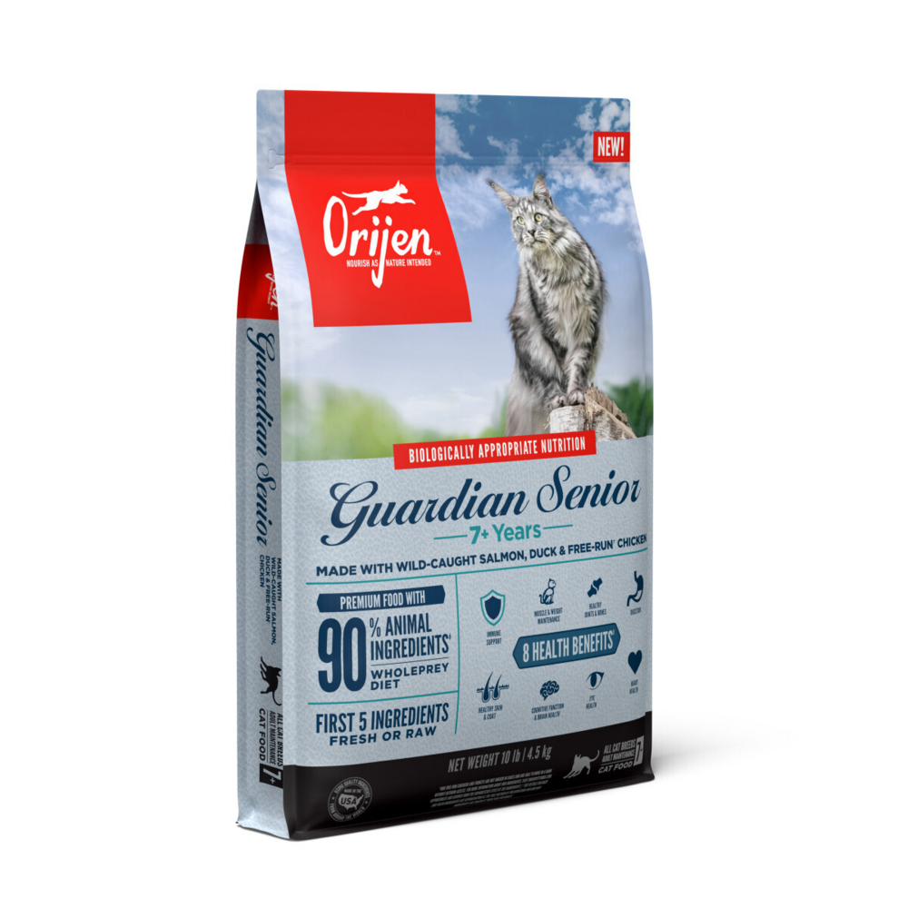 Orijen Dry Senior Cat Food Grain Free Premium High Protein Fresh & Raw Animal Ingredient Guardian Senior