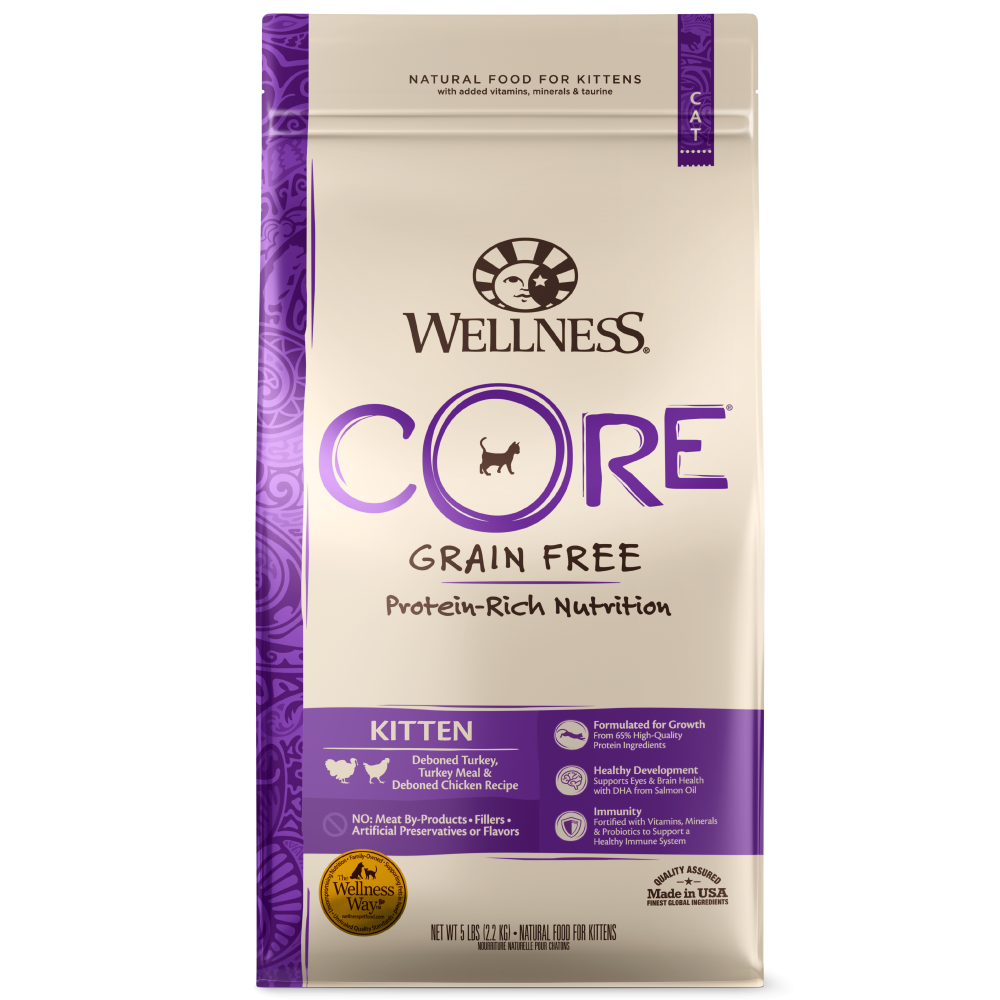 Wellness CORE Grain Free Natural Kitten Health Turkey, Turkey Meal and Chicken Recipe Dry Cat Food