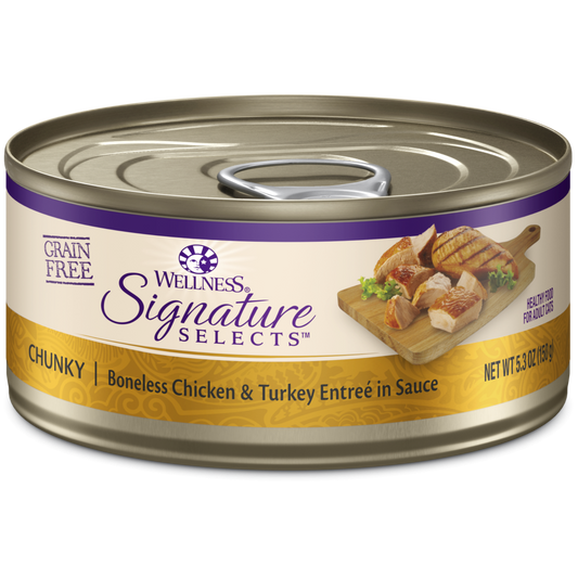 Wellness Signature Selects Grain Free Natural Chunky White Meat Chicken and Turkey Entree in Sauce Wet Canned Cat Food