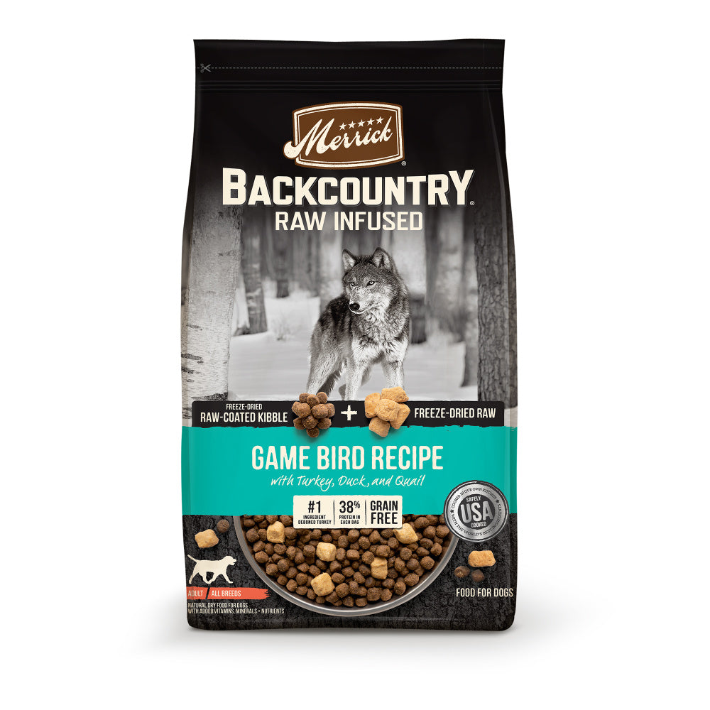 Merrick Backcountry Raw Infused Grain Free Dog Food Game Bird Recipe Freeze Dried Dog Food