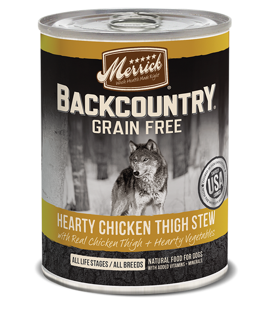 Merrick Backcountry Grain Free Hearty Chicken Thigh Stew Canned Dog Food