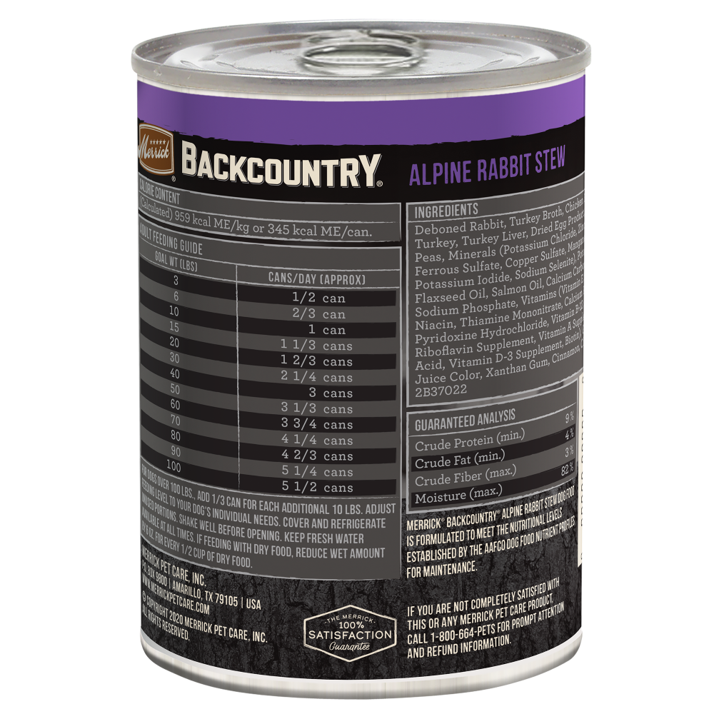 Merrick Backcountry Grain Free Alpine Rabbit Stew Canned Dog Food