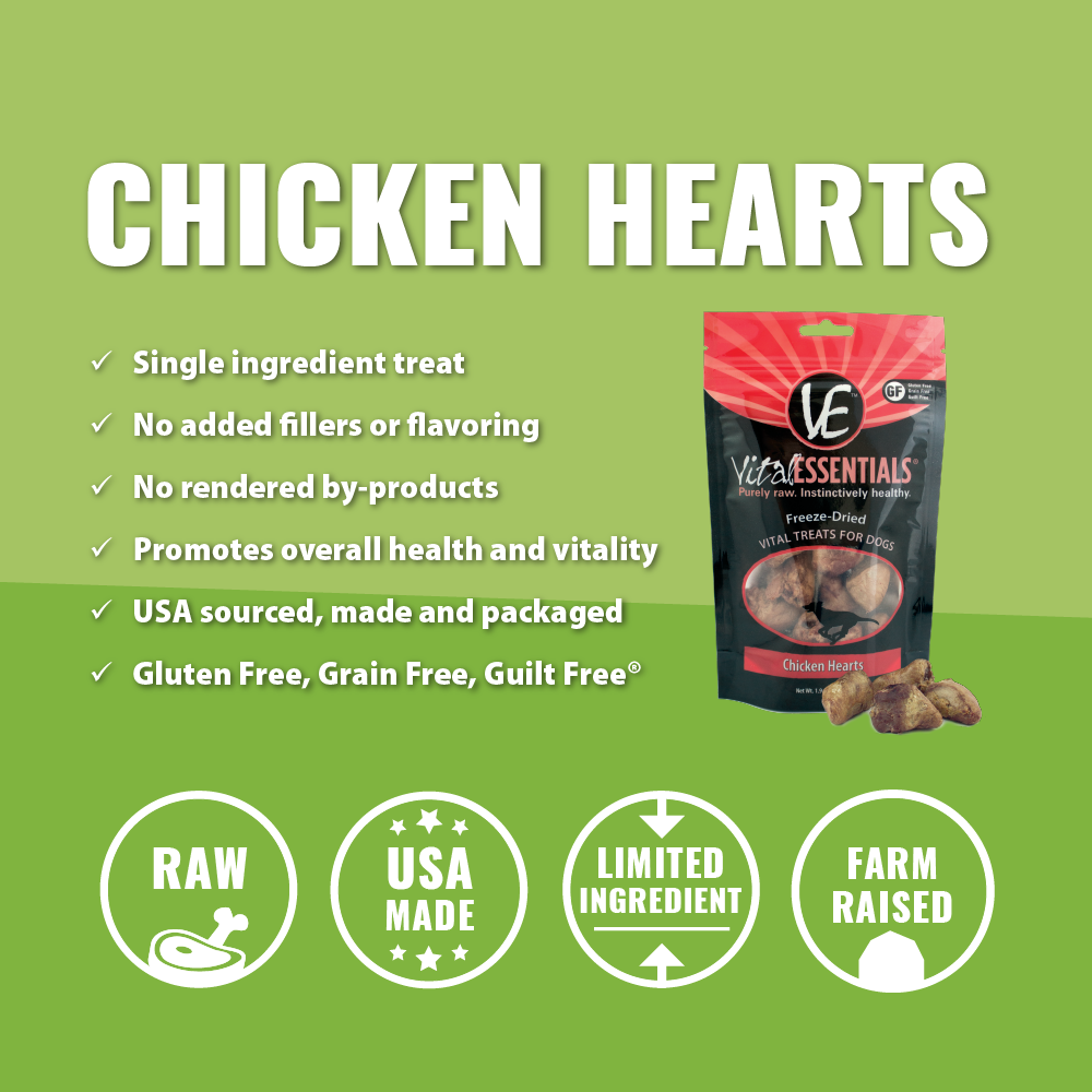 Vital Essentials Freeze Dried Vital Treats Grain Free Chicken Hearts Dog Treats