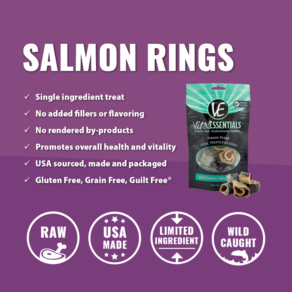 Vital Essentials Freeze Dried Vital Treats Grain Free Wild Alaskan Salmon Rings Dog Treats