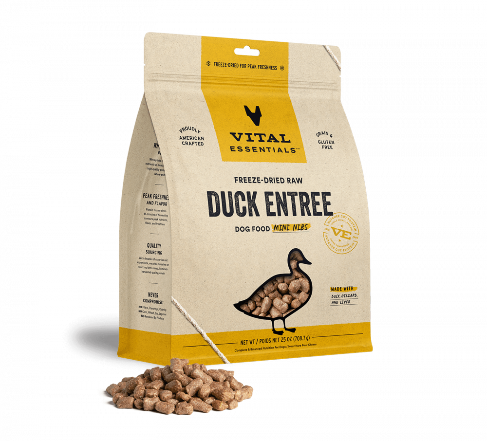 Vital Essentials Freeze Dried Grain Free Duck Mini Nibs Entree for Dogs Food