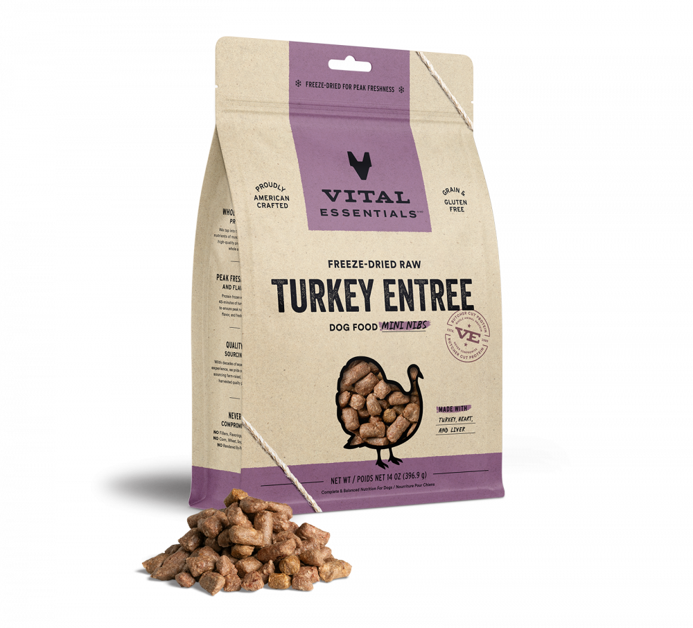 Vital Essentials Freeze Dried Grain Free Turkey Mini Nibs Entree for Dogs Food