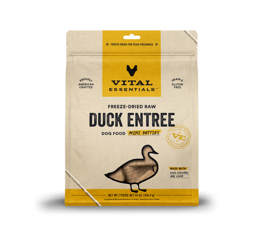 Vital Essentials Freeze Dried Grain Free Duck Mini Patties Entree for Dogs Food