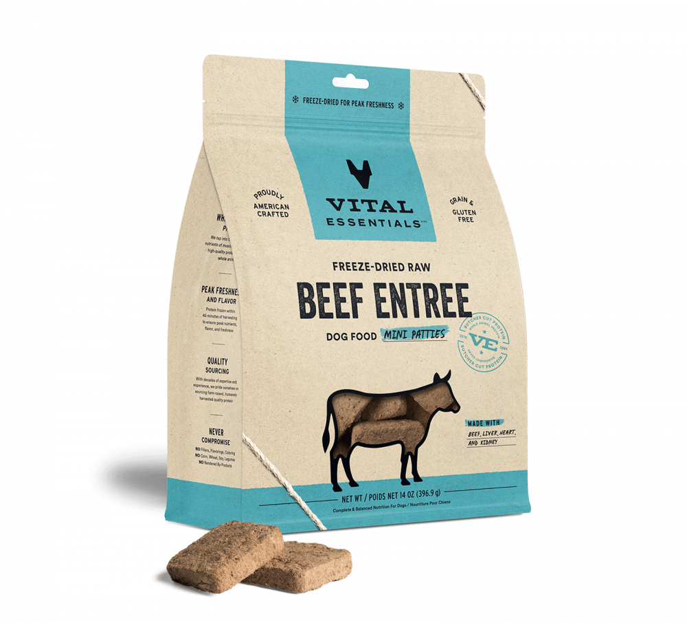 Vital Essentials Freeze Dried Beef Grain Free Mini Patties Entree for Dogs Food