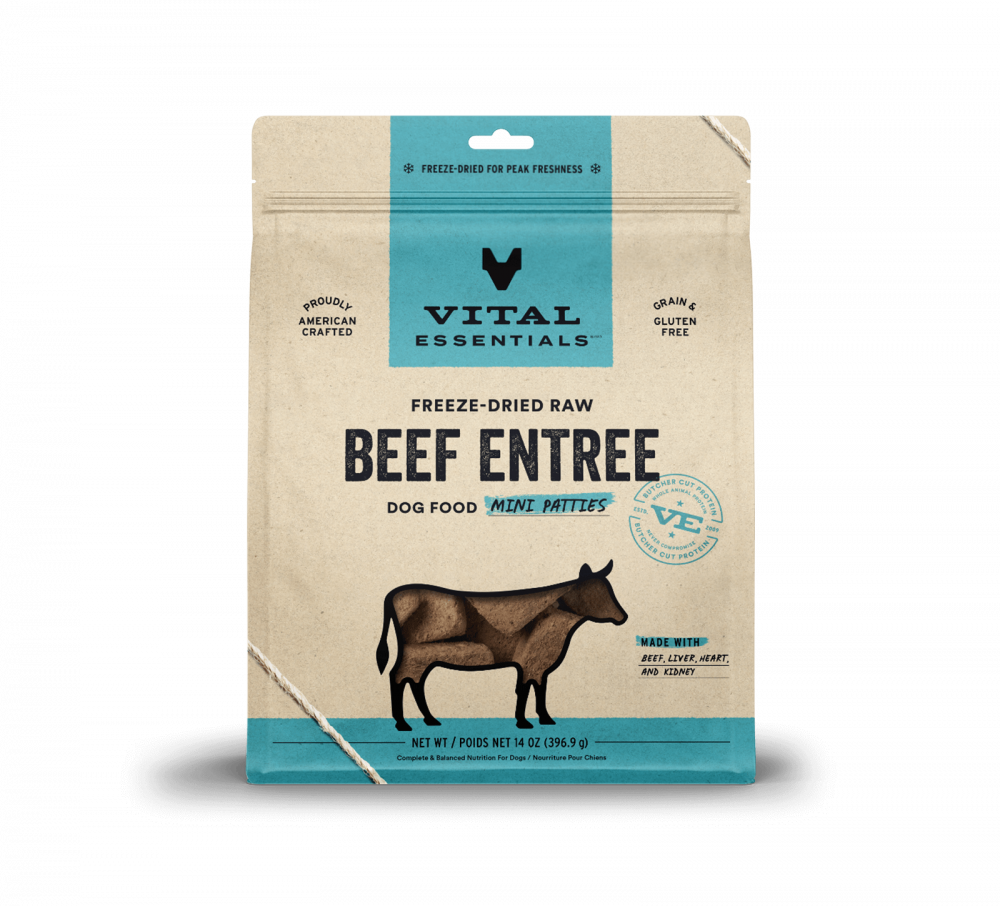 Vital Essentials Freeze Dried Beef Grain Free Mini Patties Entree for Dogs Food