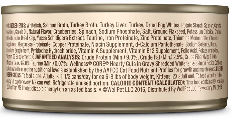 Wellness CORE Natural Grain Free Hearty Cuts White Fish and Salmon Canned Cat Food