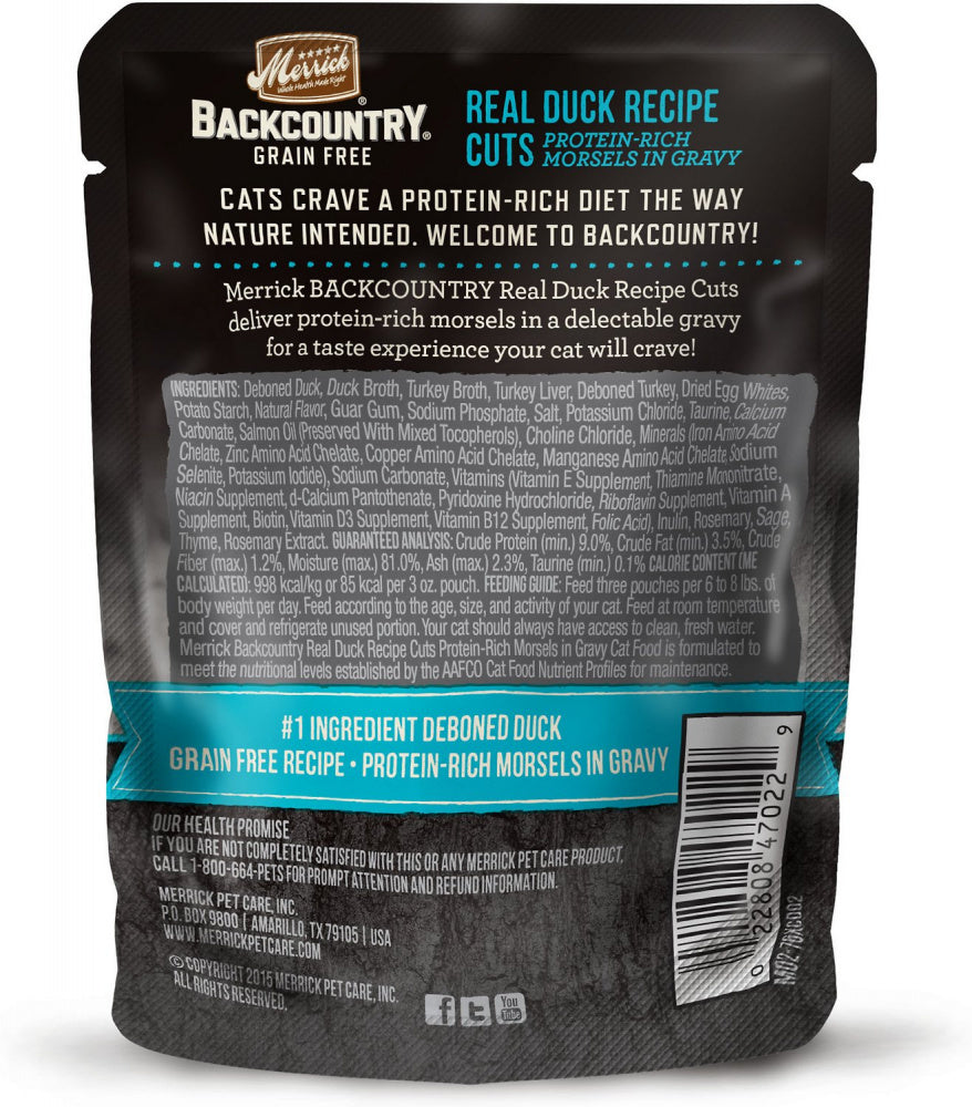 Merrick Backcountry Grain Free Real Duck Cuts Recipe Cat Food Pouch