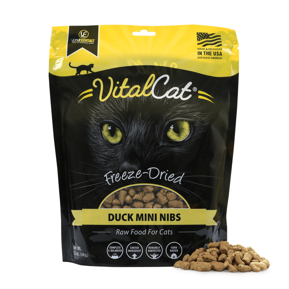 Vital Essentials Grain Free Duck Mini Nibs Freeze Dried Raw Food for Cats