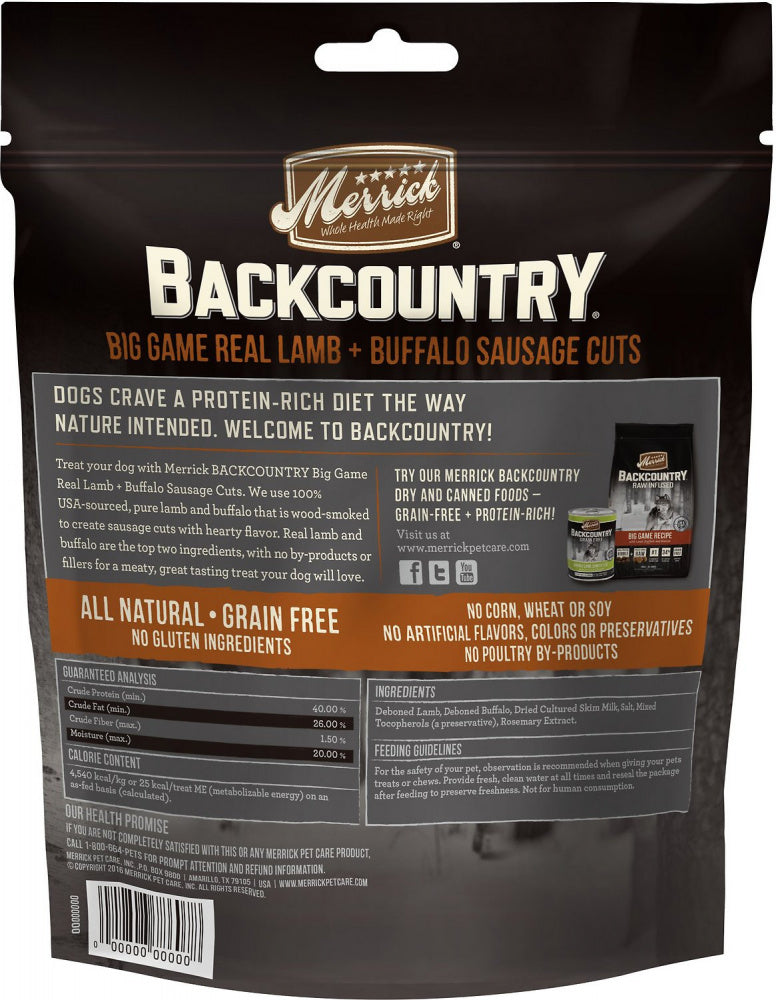 Merrick Backcountry Big Game Grain Free Real Lamb & Buffalo Sausage Cuts Dog Treats