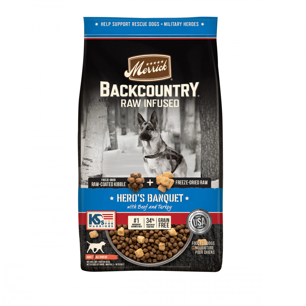 Merrick Backcountry Raw Infused Grain Free Dog Food Hero's Banquet Recipe Freeze Dried Dog Food