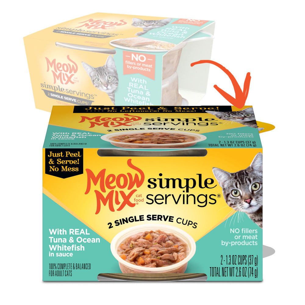 Meow Mix Simple Servings Adult Tuna and Ocean Whitefish Recipe Cat Food Tray