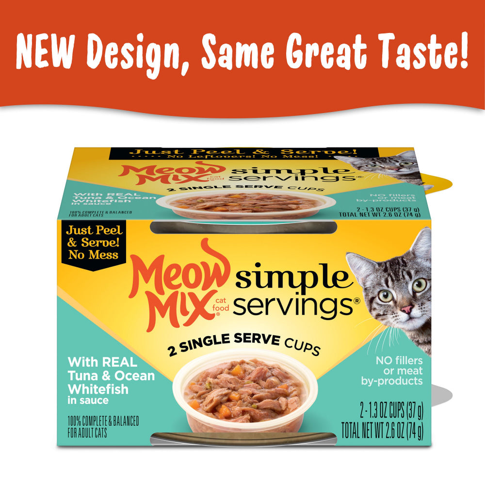 Meow Mix Simple Servings Adult Tuna and Ocean Whitefish Recipe Cat Food Tray