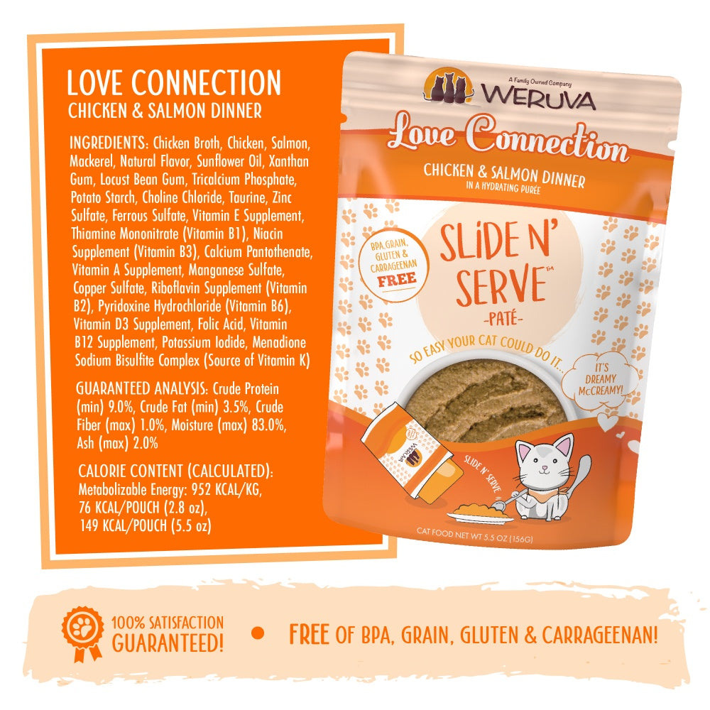 Weruva Slide N' Serve Grain Free Love Connection Chicken & Salmon Dinner Wet Cat Food Pouch