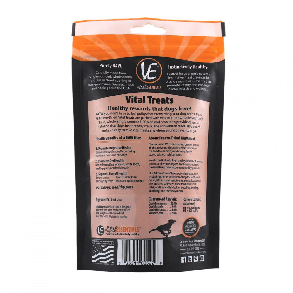 Vital Essentials Freeze Dried Grain Free Beef Liver Limited Ingredient Dog Treats