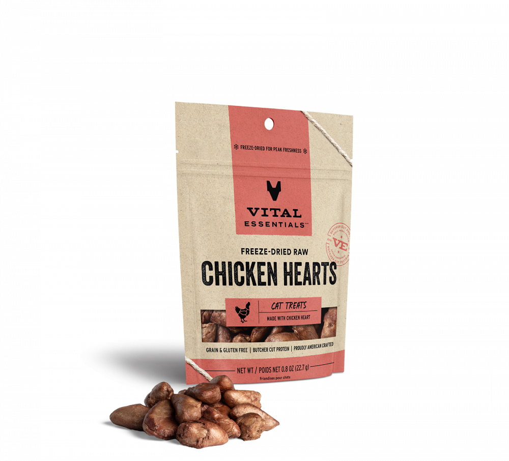 Vital Essentials Freeze Dried Grain Free Chicken Hearts Limited Ingredient Cat Treats