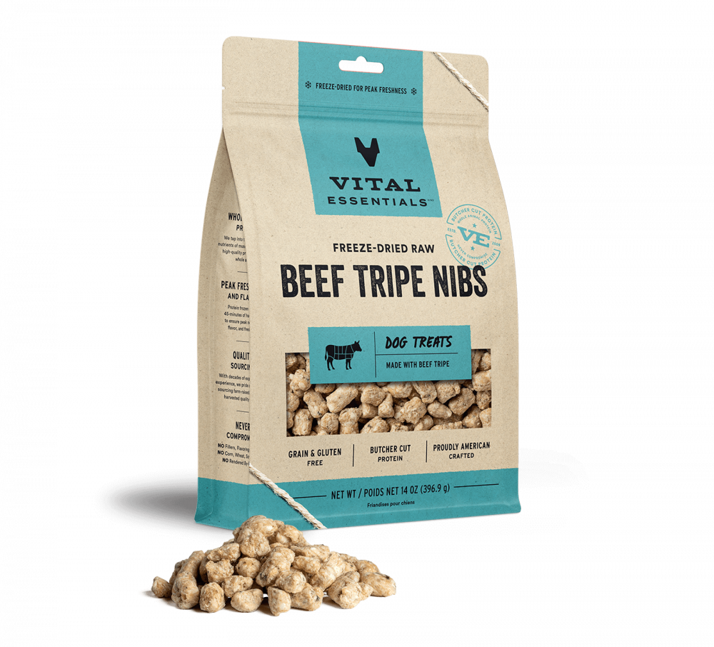 Vital Essentials Freeze Dried Beef Tripe Nibblets Grain Free Limited Ingredient Dog Treats