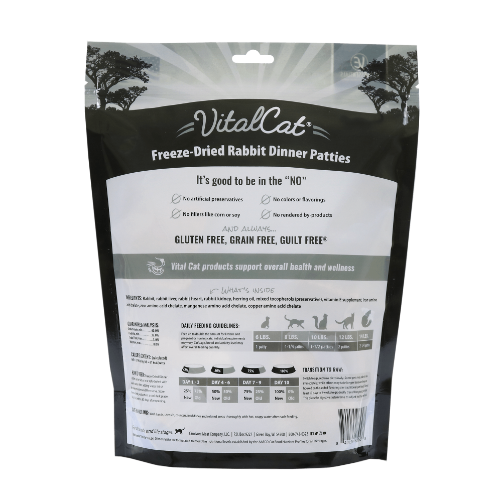 Vital Essential Grain Free Rabbit Dinner Patties Freeze Dried Raw Food for Cats